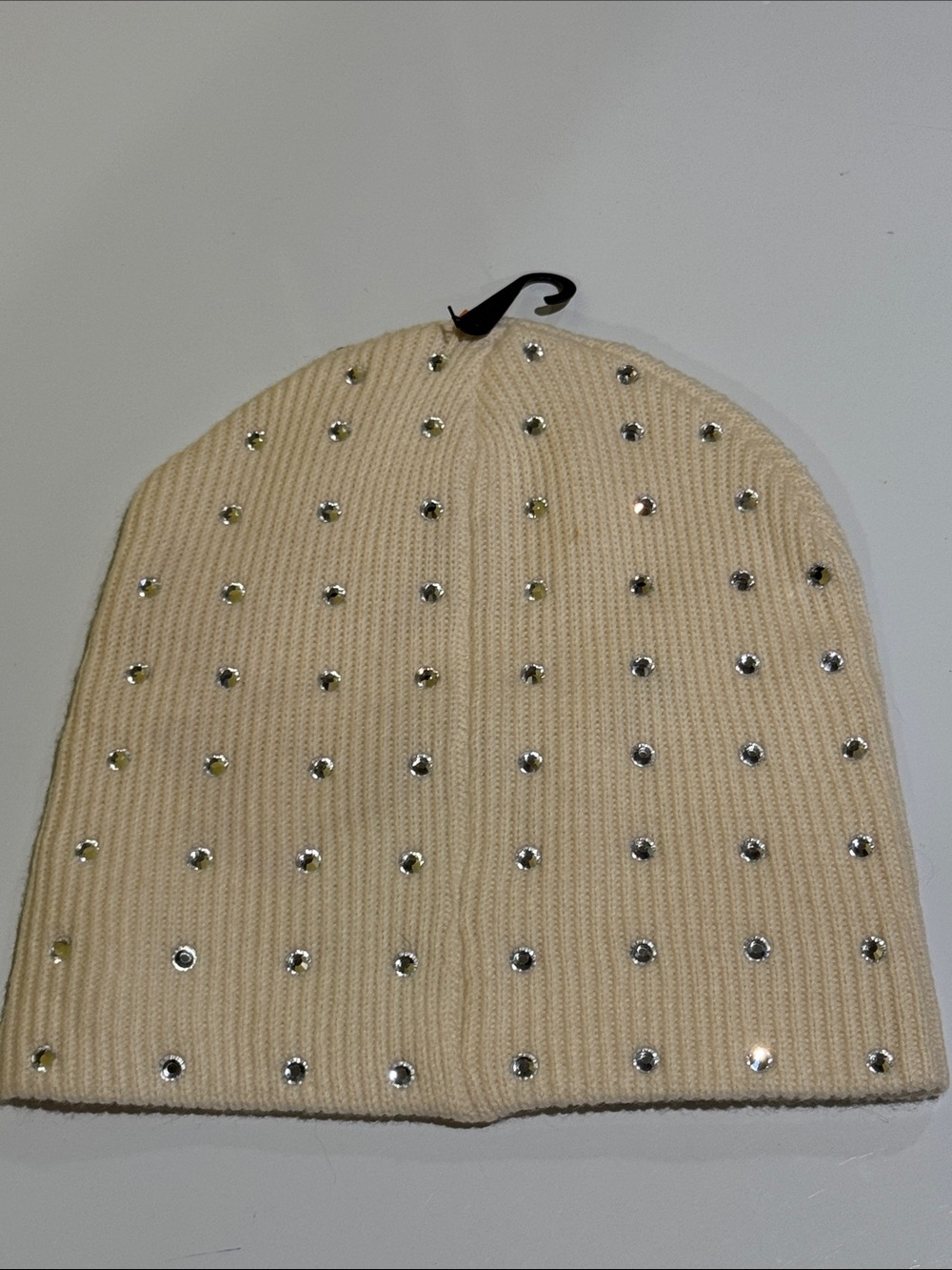 Kurt Geiger Cream Knit Beanie with Silver Studs - Picture 4 of 4